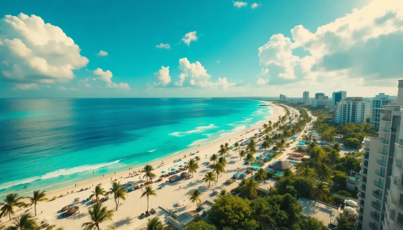 Cancun beach with turquoise Caribbean waters